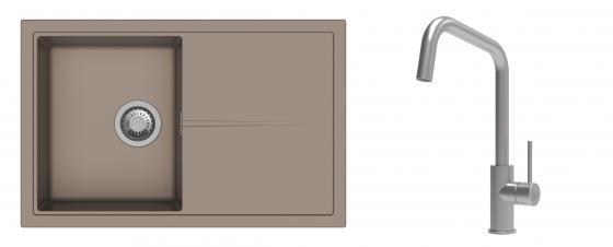 K-StrongSinks S3 Set Sink Labe 780x500mm granite beige + Tap Arda inox