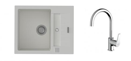 StrongSinks S3 Set sink Vardar 615,615x500mm,gran.white+mixer tap Rhona,chr.