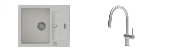 K-StrongSinks S3 Set Sink Vardar 615x500mm granite white + Tap Neris inox
