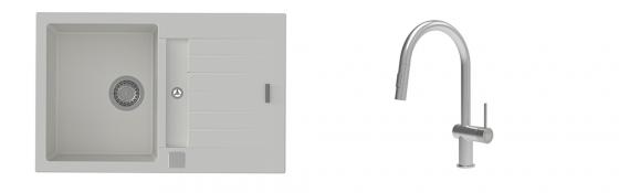 K-StrongSinks S3 Set Sink Vardar 780x500mm granite white + Tap Neris inox