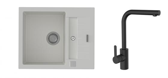 StrongSinks S3 Set sink Vardar 615,615x500mm,gran.white+mixer tap Ipoly,black