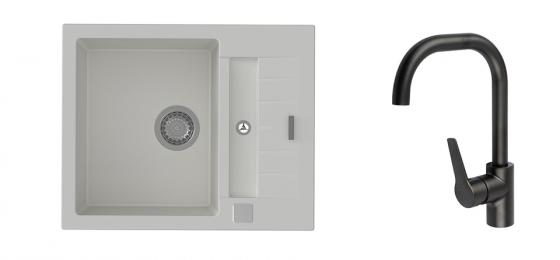 StrongSinks S3 Set sink Vardar 615,615x500mm,gran.white+mixer tap Garonne,black