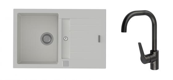 StrongSinks S3 Set sink Vardar 780,780x500mm,gran.white+mixer tap Garonne,black