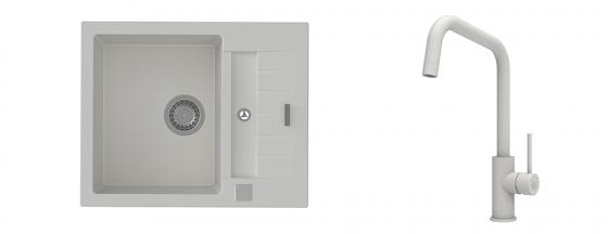 K-StrongSinks S3 Set Sink Vardar 615x500mm granite white + Tap Arda white