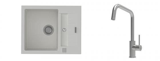 K-StrongSinks S3 Set Sink Vardar 615x500mm granite white + Tap Arda inox