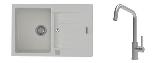 K-StrongSinks S3 Set Sink Vardar 780x500mm granite white + Tap Arda inox