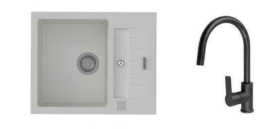 StrongSinks S3 Set sink Vardar 615,615x500mm,gran.white+mixer tap Loira,black