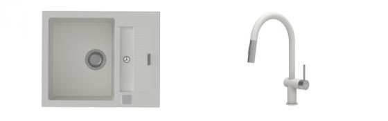 K-StrongSinks S3 Set Sink Vardar 615x500mm granite white + Tap Neris white