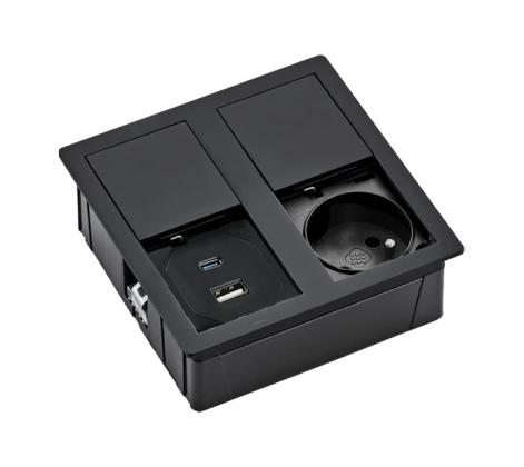 Versahit Dual Electrical Socket 1X 230V, French Type, Usb A/C 5V Black Matt