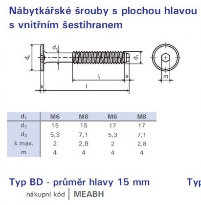 Furniture connecting screw M6x10 zinc white flat head 15mm