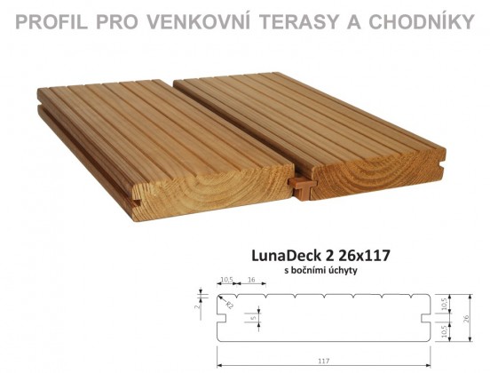 TERASY ThermoWood prkno LunaDeck2 26/117/3300 Boční úchyt