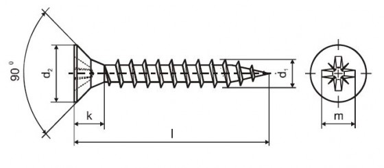 Screw PZ 5x120/70 countersunk head zinc white PZ2, partial thread