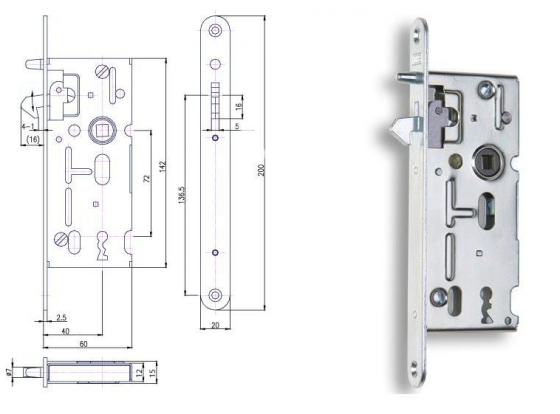 HOBES K 106 lock for sliding doors 72/60 BB