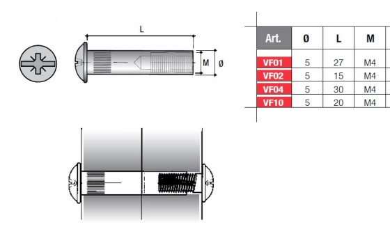 Nut connecting fittings VF04 FN M4/30mm