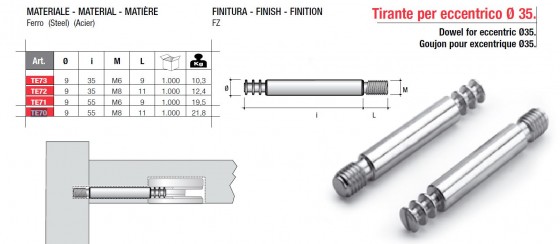 Cam screw-in dowel  TE70 to eccentric EC35 M8x55mm galvanized