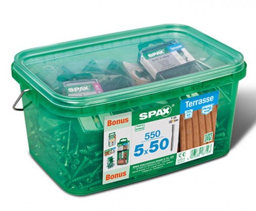 SPAX screw 5x50 terrace cylin.TXS,stainless steel A2,C,silver,550 pcs + access