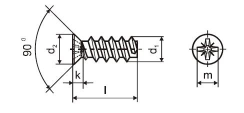 Euroscrew 6.3x16/9 countersunk head 9mm PZ2 zinc white
