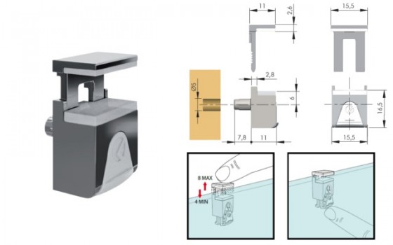 K-IF-Kubic shelf support for glass 4-8mm