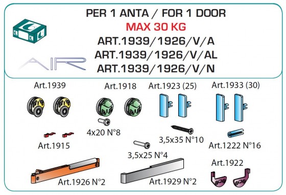 TERNO Dama fitting set for loaded glass doors with damping 30kg