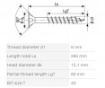 SPAX screw 8x260/80 countersunk head TXS,W,4C MH, partial thread