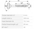 SPAX screw 8x200/80 countersunk head TXS,W,4C MH, partial thread
