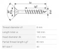 SPAX screw 8x180/80 countersunk head TXS,W,4C MH, partial thread