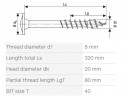 SPAX screw 8x320/80 disc head TXS, W, 4C, partial thread