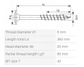 SPAX screw 8x360/80 disc head TXS, W, 4C, partial thread
