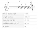 SPAX screw 8x380/80 disc head TXS, W, 4C, partial thread