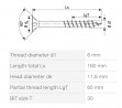 SPAX screw 6x160/65 countersunk head TXS,W,4C MH, partial thread