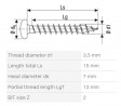 SPAX screw 3,5x15 pan head PZ, W, 4C
