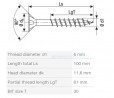 SPAX screw 6x100/61 countersunk head TXS,W,4C MH,stainl.steel A2,partial thread