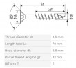 SPAX screw 4,5x70/42 countersunk head PZ, W, 4C MH, partial thread