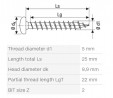 SPAX screw 5x25 pan head PZ, W, 4C