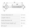 SPAX screw 4.5x70/42 countersunk head TXS,W,4C MH, partial thread