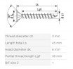 SPAX screw 3x45 countersunk head PZ, W, 4C MH