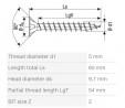SPAX screw 5x65 countersunk head PZ,W,4C MH