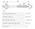 SPAX screw 10x280/80 countersunk head TXS,W,4C MH, partial thread