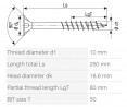 SPAX screw 10x260/80 countersunk head TXS,W,4C MH, partial thread