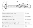 SPAX screw 6x220/65 countersunk head TXS,W,4C MH, partial thread