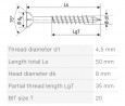 SPAX screw M 4.5x50/35 countersunk head TXS, W, C, partial thread