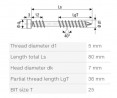 SPAX screw 5x80 cylindrical head TXS, stainless steel A2, C, silver