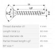 SPAX screw 4x50 countersunk head TXS, W, 4C MH