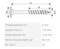 SPAX screw 6x140/68 disc head TXS, W, 4C, partial thread