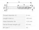 SPAX screw 6x160/65 disc head TXS, W, 4C, partial thread
