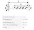 SPAX screw 8x120 disc head TXS, W, 4C