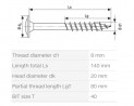 SPAX screw 8x140/80 disc head TXS, W, 4C, partial thread
