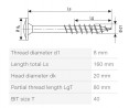 SPAX screw 8x160/80 disc head TXS, W, 4C, partial thread