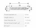 SPAX screw 6x80 semi-round head TXS,W,4C,