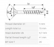 SPAX screw 5x70/41 countersunk head TXS,W,4C MH,stainl.steel A2,partial thread